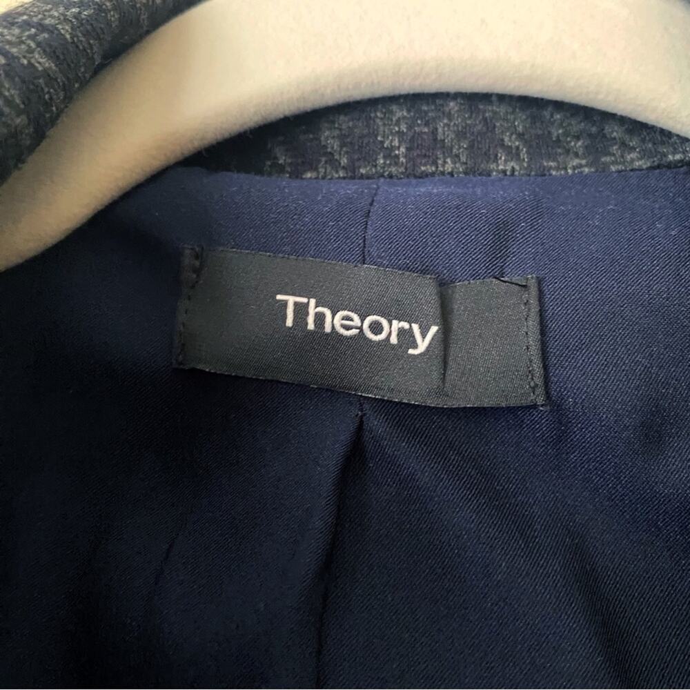 Theory | Shrunken Houndstooth Knit Twill Blazer Jacket Career Gray Black Size 4 - Picture 9 of 10